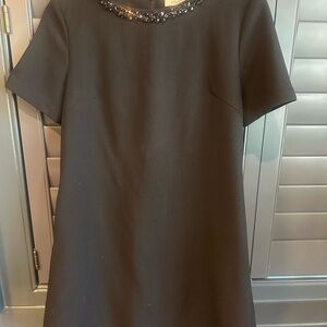 FRNCH Black Mini Dress with Embellished Neckline